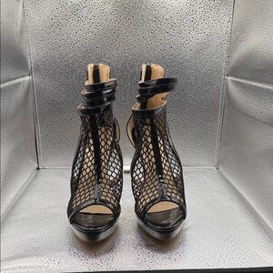 Elegant Black Mesh Patent Leather Women's Heels